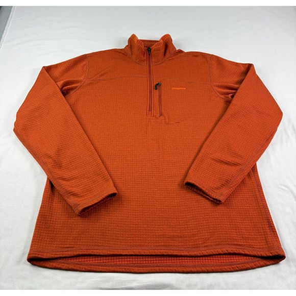 Patagonia Shirt Mens XL Orange R1 1/2 Zip Pullover Waffle Fleece Regulator